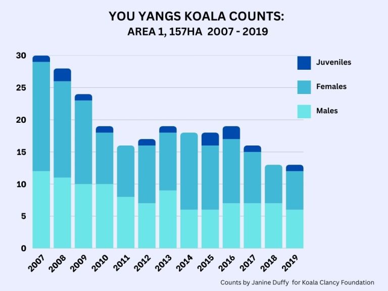 You Yangs Koala Counts Area 1 2007 to 2019